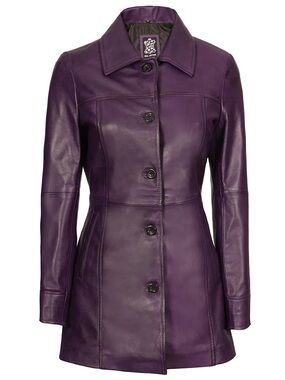 Purple Leather Button-Front Women's Coat